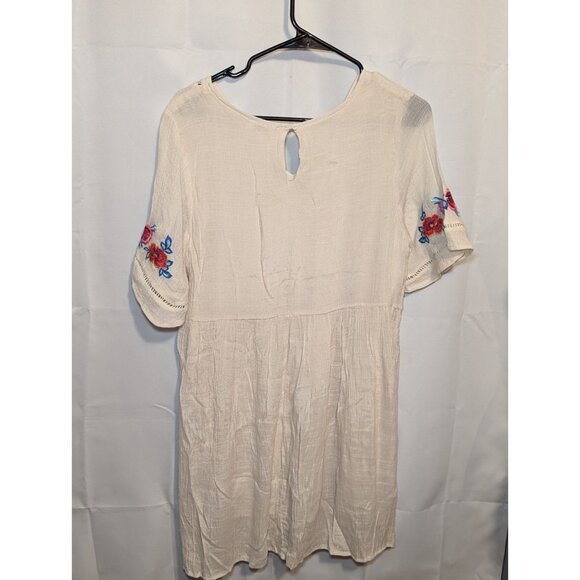 Umgee Beige Heavy Embroidered Floral Print Short Sleeve Dress Size Medium Boho - Picture 12 of 15